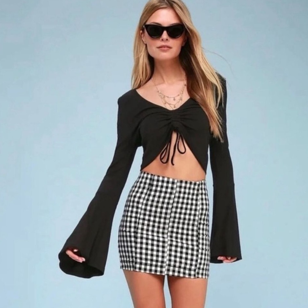 Free People Gingham Mini Skirt - Black & White Plaid